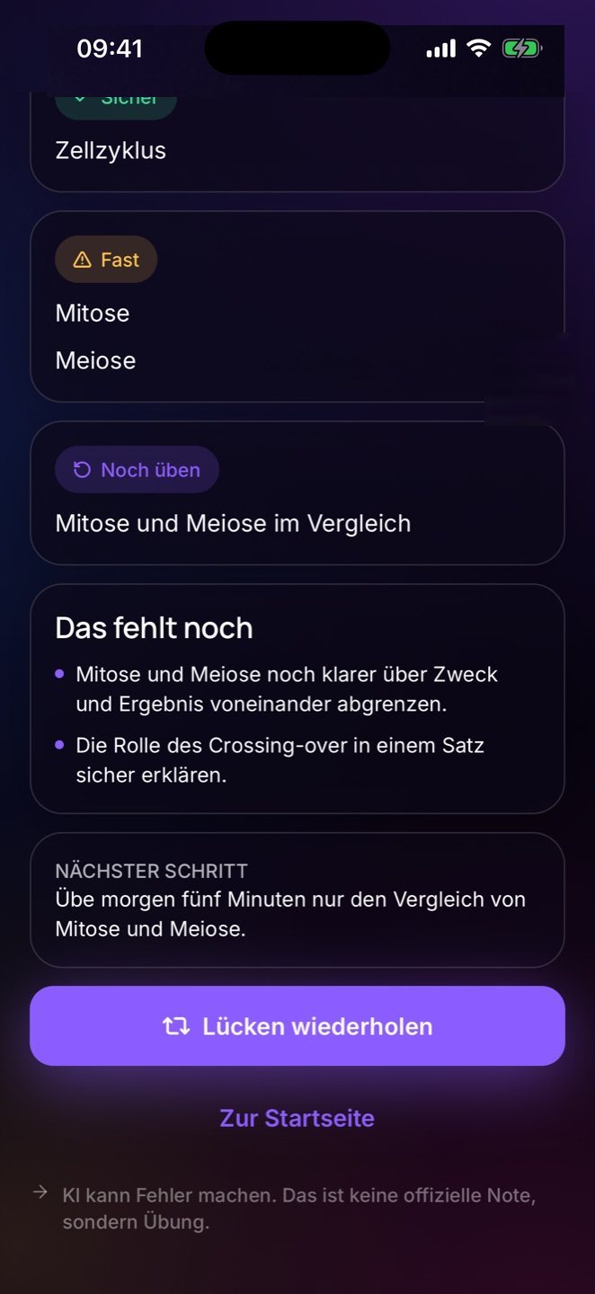 Ergebnis mit Lücken und nächstem Schritt